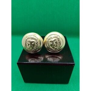 ANNE KLEIN AK GOLD 1." ROUND ICONIC LION CLIP ON EARRINGS VINTAGE RUNWAY
